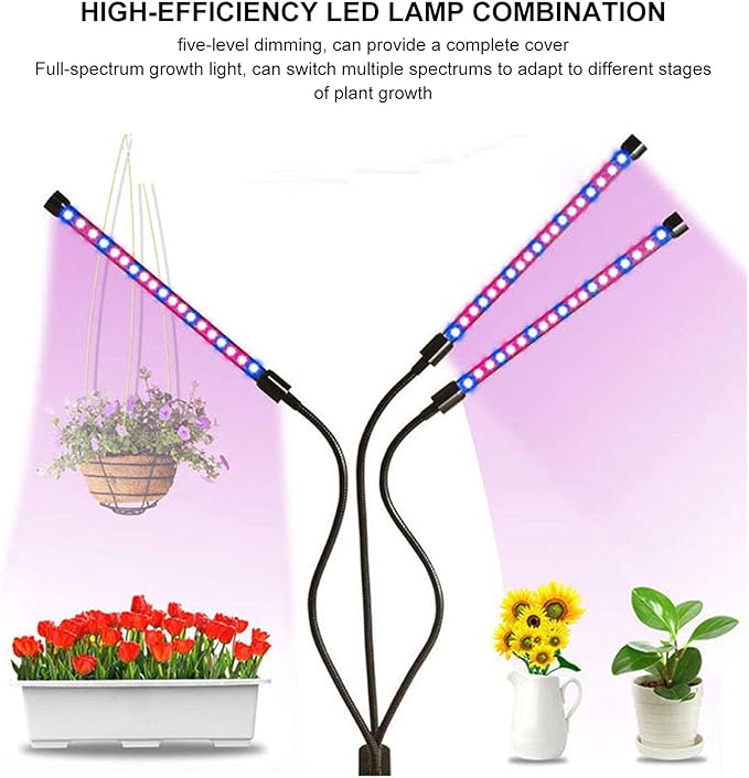 LED Grow Light 3 Head Plant Lamp 30W Full with 3/9 / 12H Timer &amp Five - Level Dimming – Optimal Indoor Plant Light for Succulent Growth &amp Flowering