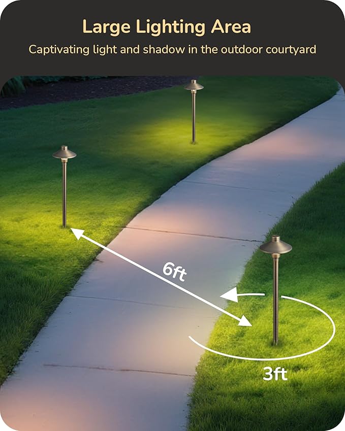 EDISHINE 4 Pack Solid Brass Tall Low Voltage Pathway Lights &amp 4 Pack Outdoor Landscape Spotlights