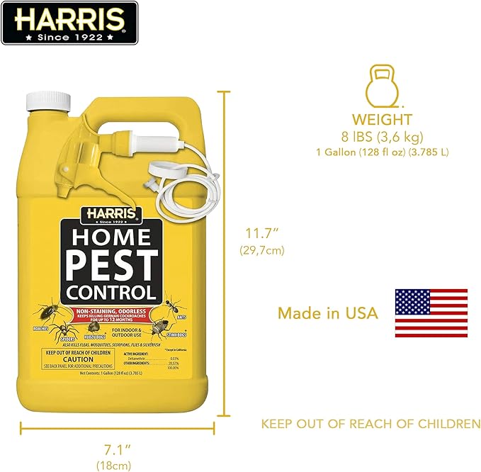 Harris Home Insect Killer Liquid Gallon Spray with Odorless and Non Staining Residual Formula - Kills Stinkbugs Ants Roaches Spiders Fleas Mosquitos Moths Scorpions Flies and Silverfish