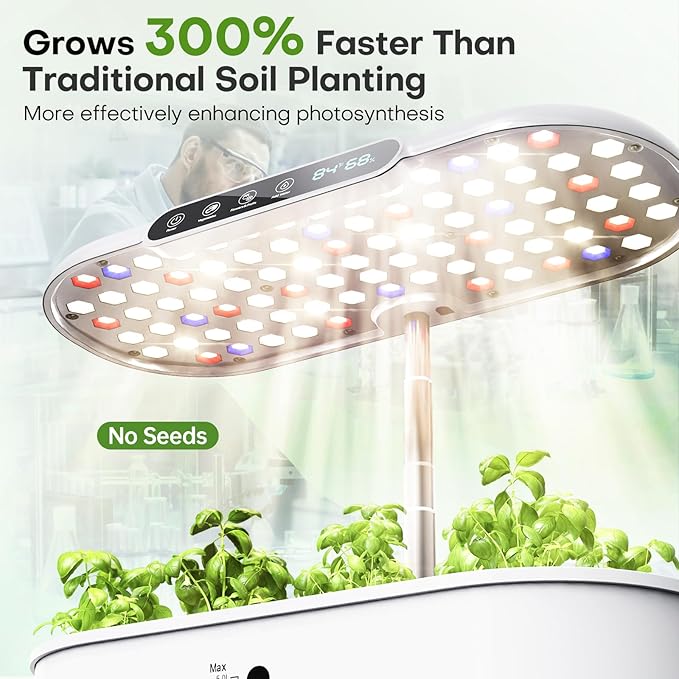 Ahopegarden Hydroponics Growing System with 12 Pods Indoor Garden Kit with LED Grow Light &amp LCD Temp Humidity Display Smart Quiet Pump Planter for Herbs Lettuce Vegetables Kitchen Garden Use