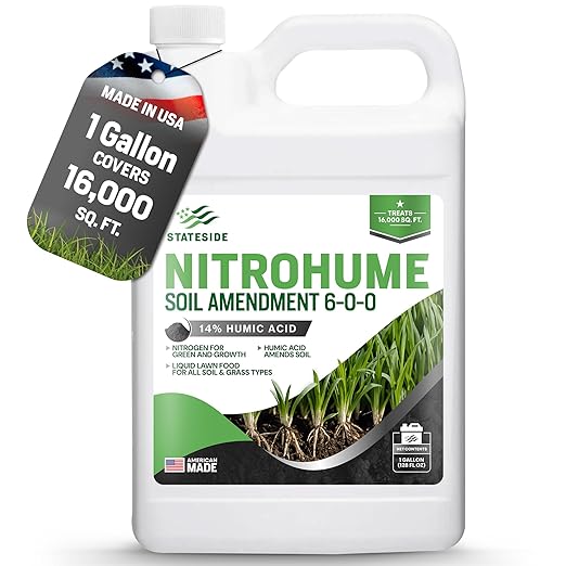 1 Gallon Liquid Lawn Fertilizer - Covers 16000 sq. ft. NitroHume Nitrogen Liquid Fertilizer for Lawns Humic for Healthy Soil - Ideal Grass Food for Lawn Plant Food for Grass Greener Growth