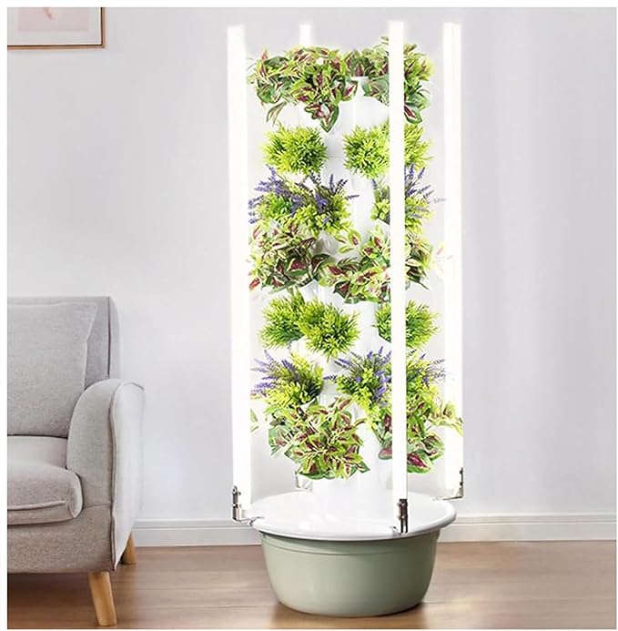 Hydroponics Tower Garden Growing Sys-TEM Vertical Garden Planter Indoor Smart Garden Kit with Pump and Movable Water Tank for Home Garden7thfloor