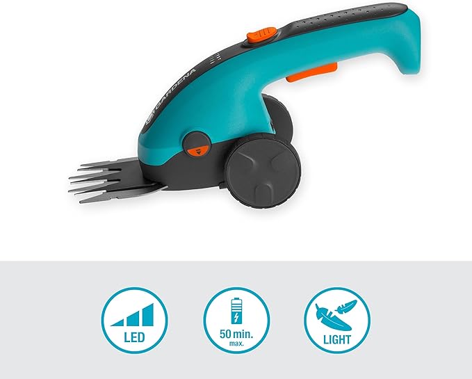 Gardena ClassicCut Li Cordless Lawn Shears Set: with Cutting Width of 8 cm and Telescopic Handle with Wheels Comfortable Handle with LED Charging Status Display (9886-20)