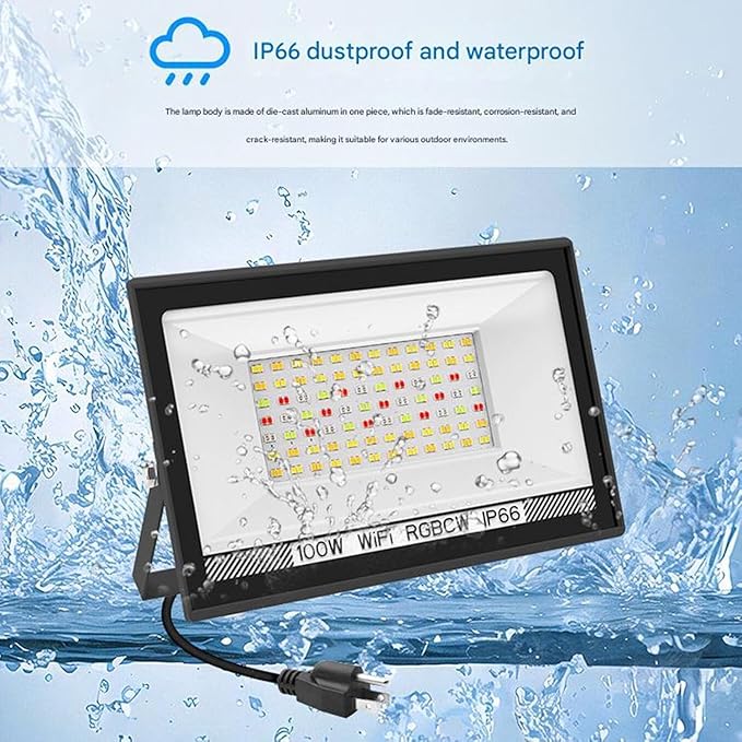 RGB LED Flood Light Outdoor 100W Equivalent Bluetooth Smart Floodlights 16 Million Color Changing Timing Music Sync IP66 Waterproof Landscape Lighting