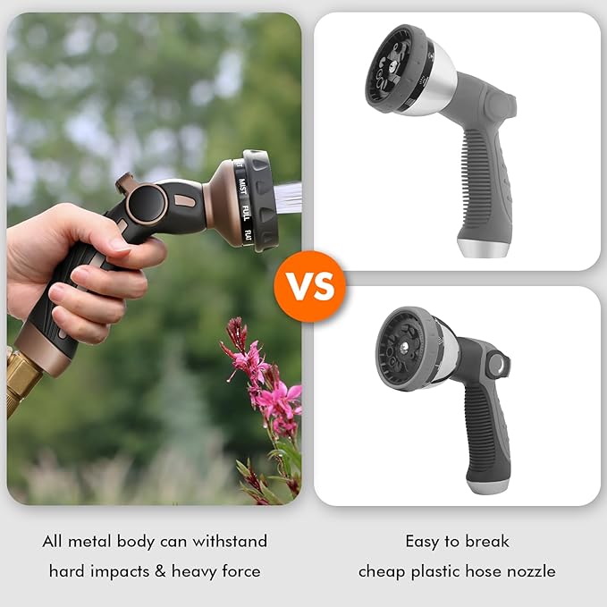 RESTMO Hose Nozzle Heavy Duty Metal Water Hose Sprayer for Garden 9 Spray Patterns | High Pressure | Thumb Flow Control | On/Off Valve Ideal for Outdoor Lawn &amp Plant Watering Car &amp Pet Was