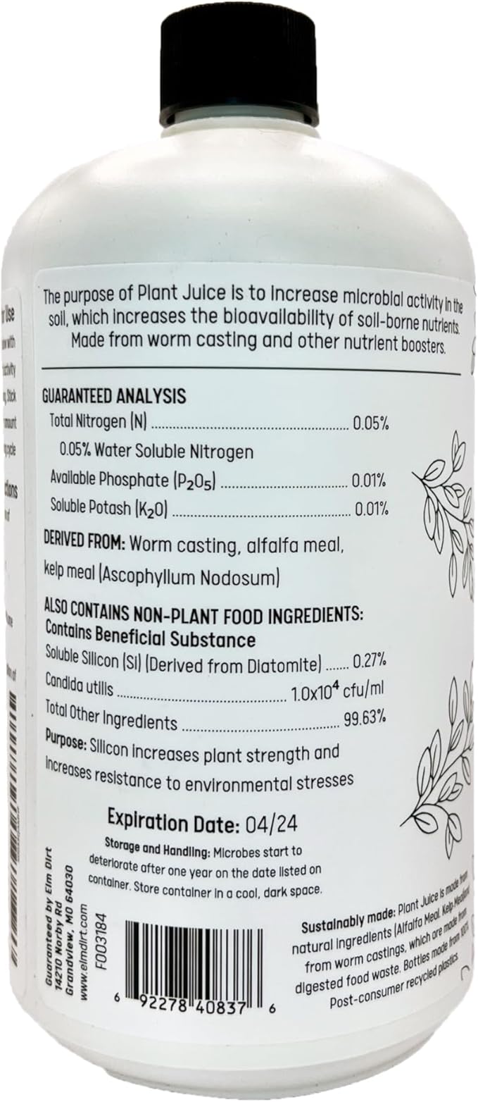 Elm Dirt Plant Juice Organic Fertilizer for All Purpose Plants - Plant Food Indoor House Plants | Liquid Plant Food Outdoor &amp Indoor Plant Fertilizer for Vegetables Succulents &amp Hydroponics