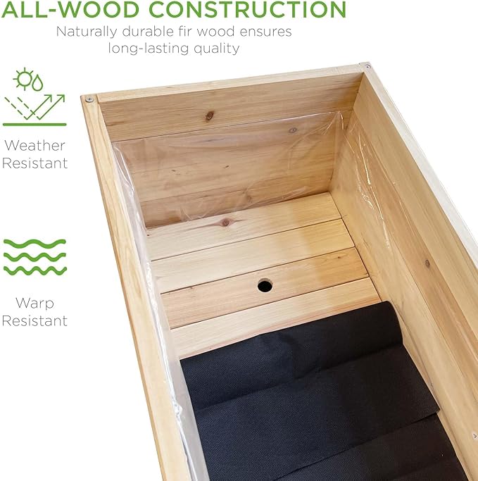 Wood Raised Garden Bed Rectangular Planter Box Outdoor Large Tall Trough 39x28x15 Flower Planters Boxes with Bottom for Plants Herb Patio Porch Balcony Privacy Screen