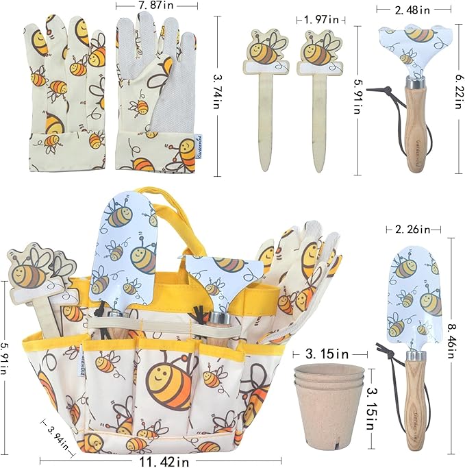Gardenwind 9Pcs Gardening Tools kit for Toys Safety and Heavy Duty Gardening Gifts Shovels Gloves and Tool Bag