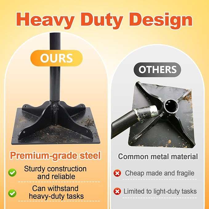 Acostop Heavy-Duty Steel Tamper 10x10 Inch Laborsaving Ergonomic Hand Soil Tamper Garden Landscaping Tool for Ground &amp Gravel Leveling Dirt Compactor 48 Inches Total