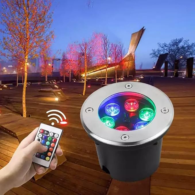 RGB Outdoor Recessed Spot Light - Landscape Lights 6W Color Changing Garden Spotlights With Remote Control IP67 Waterproof Recessed LED Floor Spotlight Round Outdoor Buried Lights(6w(12V))