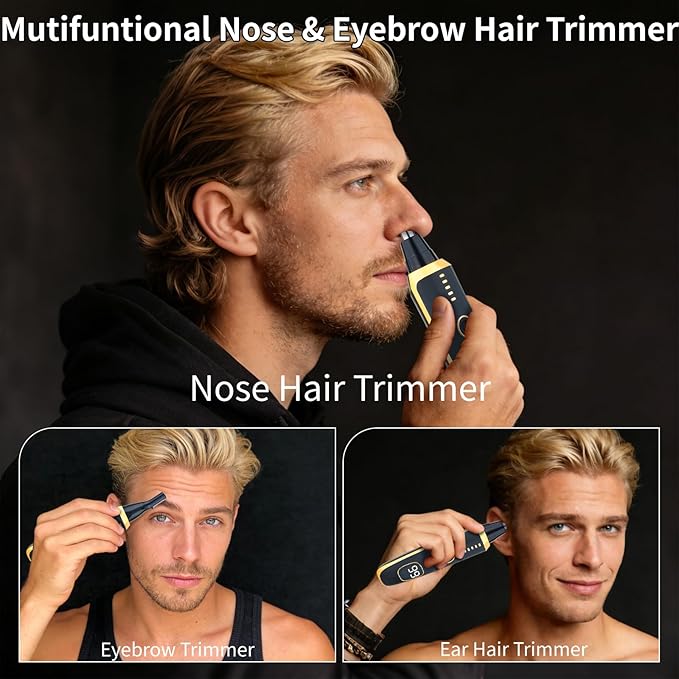LED Display Eyebrow &amp Nose Hair Trimmer Clipper for Men Women2026 Rechargeable 2 in 1 Painless Ear &amp Facial Hair Trimmer with Powerful Motor and Dual-Edge Blades Easy Cleansing (Black)