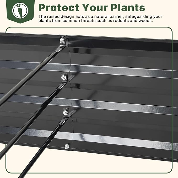 DTIG Galvanized Raised Garden Bed with Trellis 6×3×1 FT 2 Pack Outdoor Garden Bed Upgraded 4×3 Support Black