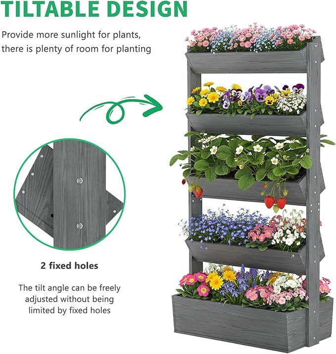 DoCred Vertical Wooden Raised Garden Bed 5 Tier Upgraded Garden Planters Freestanding Wood Plant Stand Flower Rack Wooden Planter Box for Plants Herbs Flowers Vegetables Outdoor Indoor