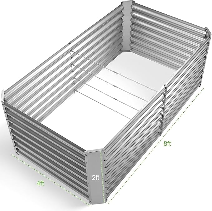 Land Guard 2 Pack 8×4×2ft Galvanized Raised Garden Bed Kit Galvanized Planter Raised Garden Boxes Outdoor Large Metal Raised Garden Beds for Vegetables (Silver)
