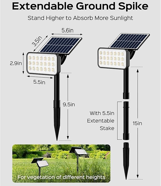 Solar Spotlights - Landscape Garden Lights IP65 Outdoor Ultra-Bright Waterproof Ground-Mounted Lawn Lights 5 Lighting Modes 360° Adjustable 2-in-1 Solar Powered(2PCS (1.8w-5.5V))