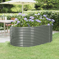 Large Grey Powder-Coated Steel Raised Garden Bed 69x39.4x26.8 Inch Oval Planter Box for Outdoor Plants Durable Galvanized Raised Beds for Gardening