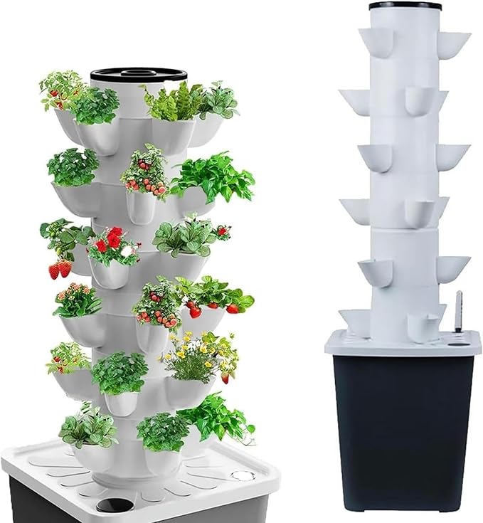 Hydroponics Growing Tower System 30 pods Vertical Indoor Herb Garden Germination Kit Smart Garden with Hydrating Pump for Herbs Fruits and Vegetables 10L Water Tank