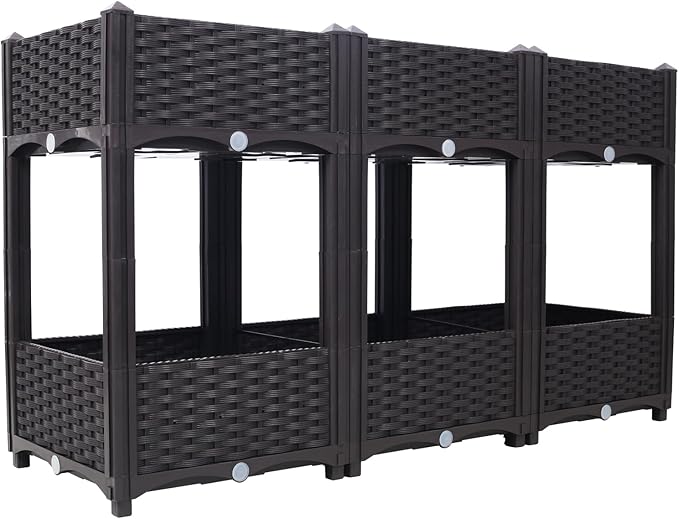 Planter Raised Beds - Elevated Garden Box with Drainage Plug for Vegetable/Flower/Herb Outdoor Standing Planter Beds Gardening Kit Brown 47.2x15.7x27.7