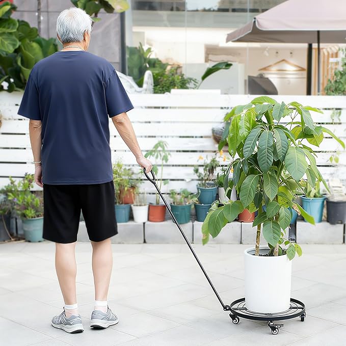 16 Heavy Duty Plant Dolly with Wheels Rolling Planter Base for Indoor/Outdoor Use | Patented Detachable Handle 360° Rotating Polyurethane Wheels Max Load 200 lbs for Large Pots &amp Planters