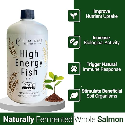 Elm Dirt Fish Emulsion Fertilizer - High Energy Liquid Fertilizer for Plants 2-3-0 | Increase Biological Activity &amp Improve Nutrients Vegetable Garden (32 oz)