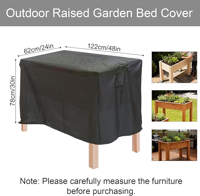 Winter Outdoor Raised Garden Bed Cover 122x78x62cm/48x30x24in 420D Oxford Cloth Waterproof for Elevated Planter Box Stand for Snow Frost &amp Rain Protection (Black Cover Only)