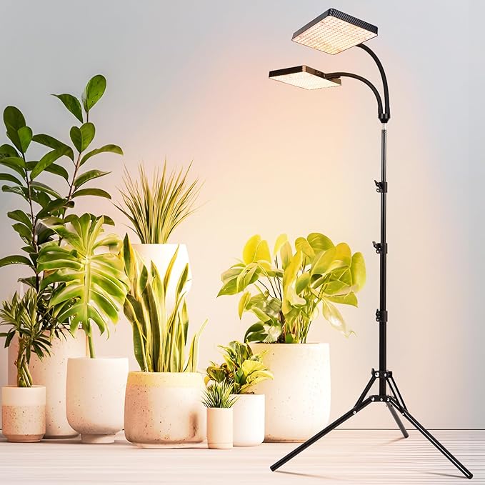 2026 2Head Grow Light with Stand 50 Watt Power Draw Big Coverage and Bright Enough for Indoor Large and Tall Plants Bonsai Tree 40-64 Height Adjustable