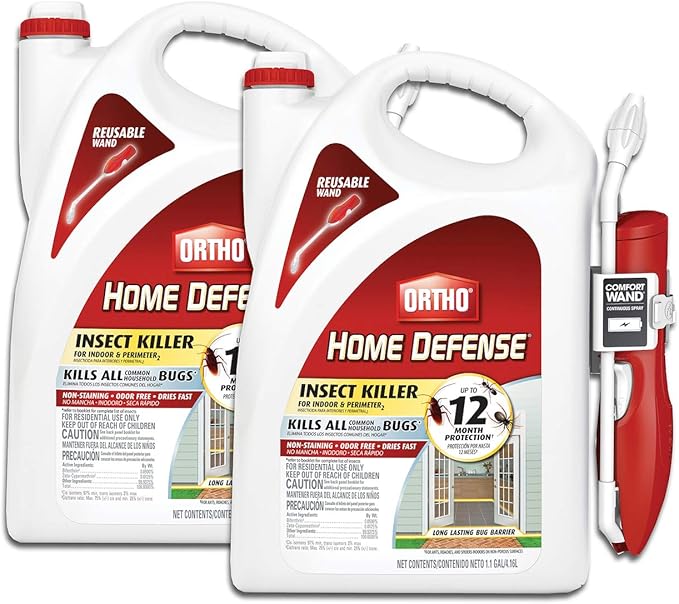 Ortho Home Defense Insect Killer for Indoor and Perimeter2 with Comfort Wand - Ready-To-Use Bug Spray Kills Ants Cockroaches &amp Spiders 1.1 gal. (2-pack)