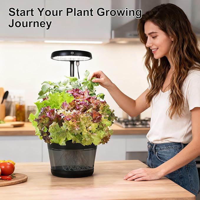 Indoor Clay pellets hydroponic Gardening System with 20-W LED Plant Grow Light.The Translucent hydroponic Growing System for Hydroponic Herbs Vegetables Lettuce Harvest on Countertop