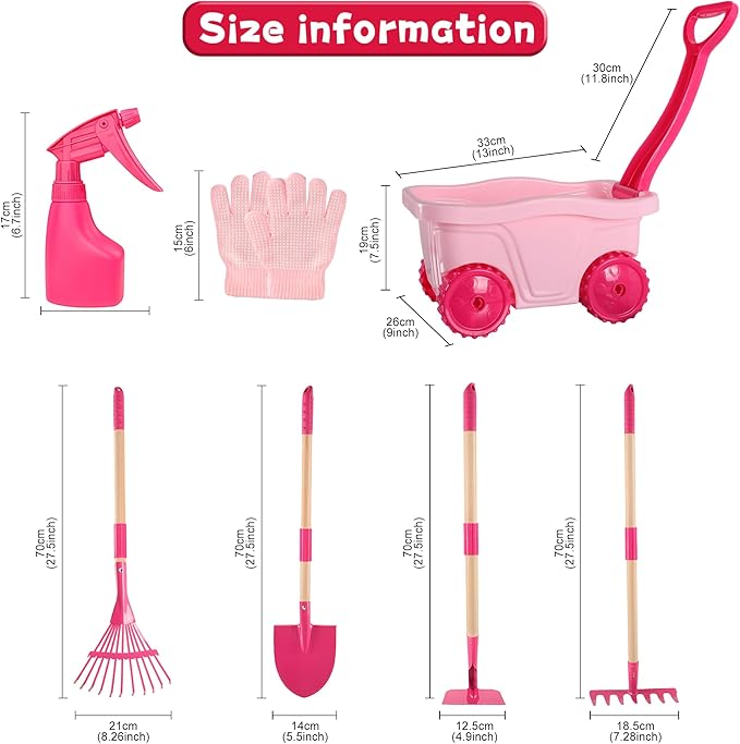 Kids Gardening Tools Outdoor Toys Set - Wheelbarrow Backyard Play Set for Kids with Shovel Rake Leaf Rake Summer Yard Digging Weed Toys Easter Birthday Gifts for Boys Girls Age 2 3+ Years Old