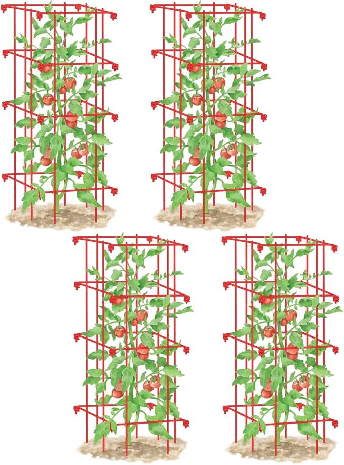 Gardener’s Supply Company Lifetime Tomato Cages | Heavy Gauge Sturdy Garden Plant Supports for Vegetables and Other Climbing Plants | No Assembly Needed - Red (Set of 4)