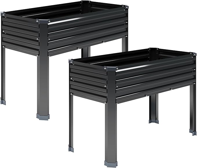2PCS Galvanized Raised Garden Bed with Legs2PCS 48×18×30in Elevated Planter Box for BackyardGarden Patio Balcony 300lb CapacityPlanters for Outdoor PlantsBlack
