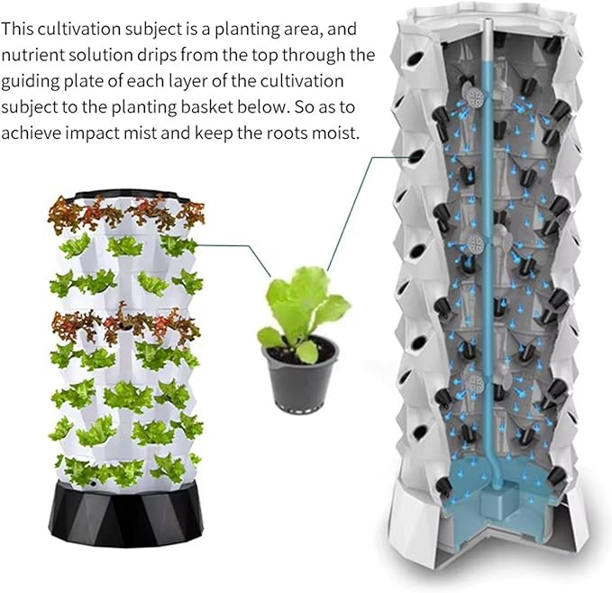 Hydroponics Tower Growing System 48/64/80 Pots Sites Indoor Vertical Gardening Grow Kit Farm Greenhouse Hydroponic Grow System with Water Pump8Layers