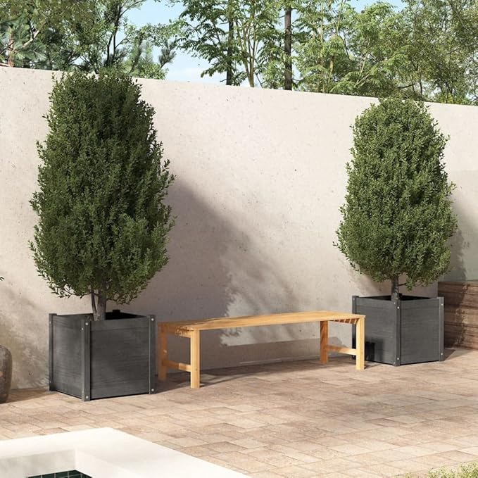 Gray Solid Wood Pine Garden Planter Boxes - 2 pcs Large Outdoor Flower Plant Growing Pot for Gardening &amp Vegetable Planting