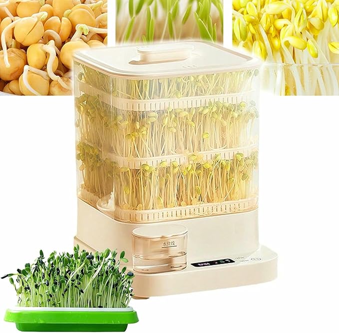 Automatic Sprouter Bean Growing Machine 3 Layers Home Smart Bean Sprout Machine with LED Display Time and 1.5L Water Tank 360° Automatic Spray 4 seaso