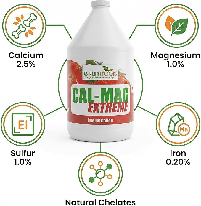 GS Plant Foods Cal-Mag Extreme Liquid 1 Gallon Fertilizer with Calcium Magnesium Iron and Sulfur Supplement Corrects Secondary Nutrient &amp Trace Element Deficiencies N-P-K of 2-0-0