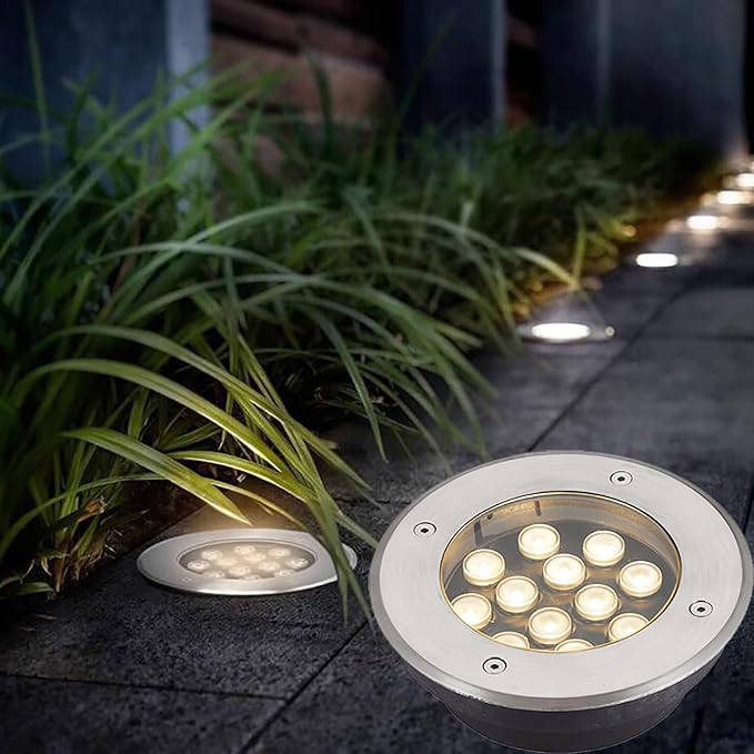 LED Landscape Lights - Outdoor Buried Lights Round Ground Lights IP67 Waterproof Recessed LED Spotlight for Deck Driveway Patio Pathway Lawn Landscape LightiRed-24W