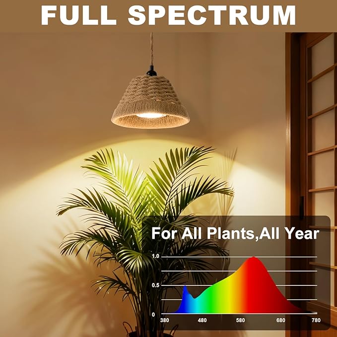 LED Plant Growth Light 30W Full Spectrum Indoor Suspended Lamp 4000K with Timer 15FT Power Cord for Tall Leafy and Flowering Plants