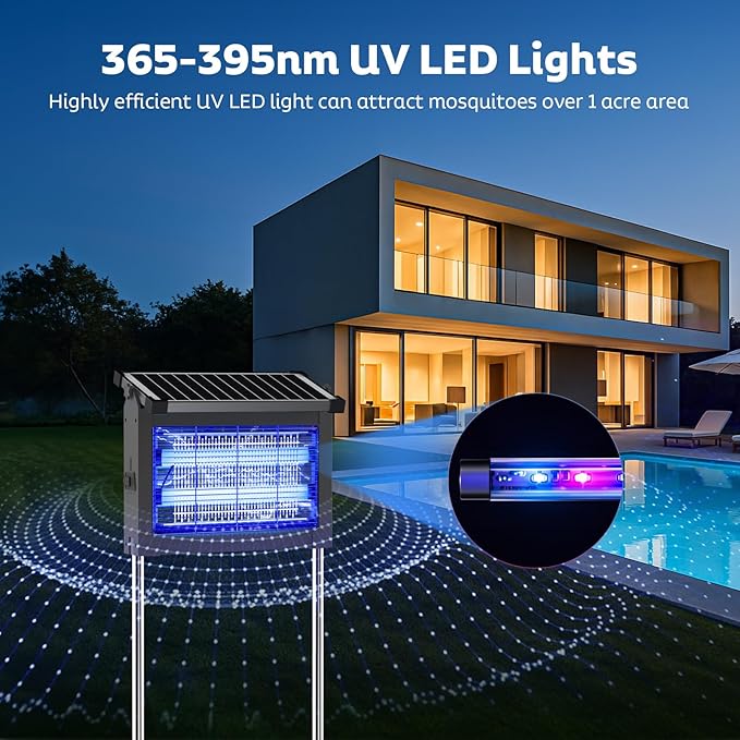 Solar Bug Zapper Outdoor Mosquito Zapper Waterproof Electric Fly Zapper Rechargeable Mosquito Killer Lamp with 10W Solar Panel 4500V Cordless Fly Trap for Backyard Patio Garden RV Camping