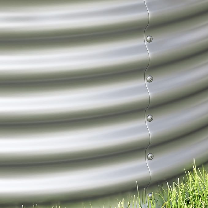 Set of Two 0.6mm Galvanized Steel Garden Beds 35.4 Dia x 16.9 H – Open Base Drainage-Optimized Rubber Edge Safety Silver