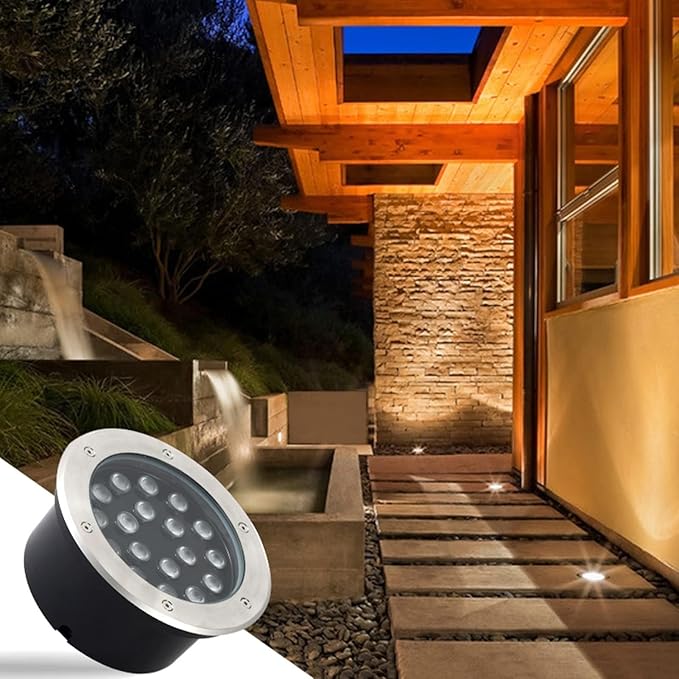 4 Pack Recessed Underground Light - Round Landscape Lamp Outdoor Led Spotlight IP65 Waterproof Recessed Led Lawn Light for Home Driveway Stair Step Trial Patio AC85-265V (6W Blanc) (36W Blue)