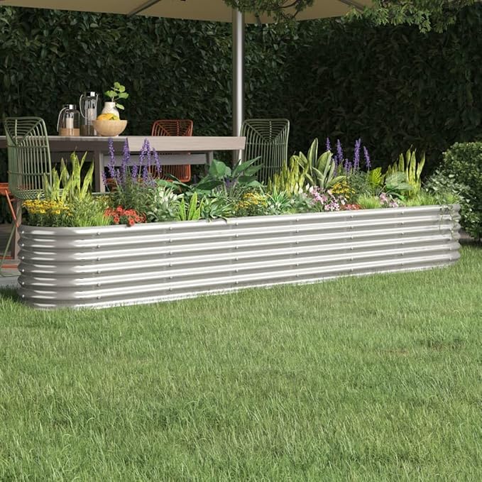 Large Oval Garden Raised Bed Planter Heavy-Duty Powder-Coated Steel Modern Outdoor Planter Box for Herbs Vegetables Flowers Rust-Resistant Durable Elevated Garden Bed