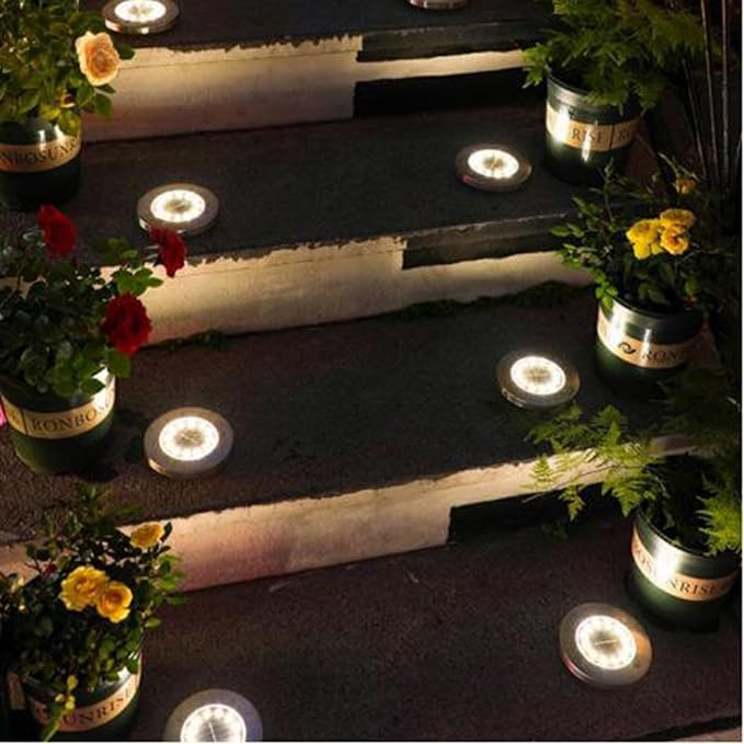 Solar Underground Outdoor LightsEmbedded Courtyard Lawn Lights Tempered GlassLED Landscape Lighting IP65 Waterproof Solar Panel(Warm Light)
