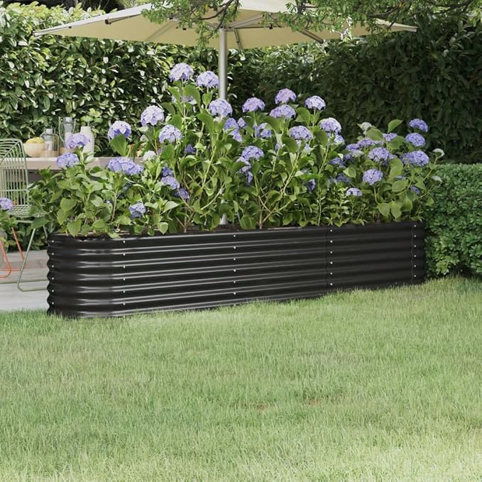 Garden Raised Bed Powder-Coated Steel Anthracite 88.2x15.7x14.2 Large Outdoor Planter Elevated Garden Bed for Vegetables Herbs Flowers and Plants