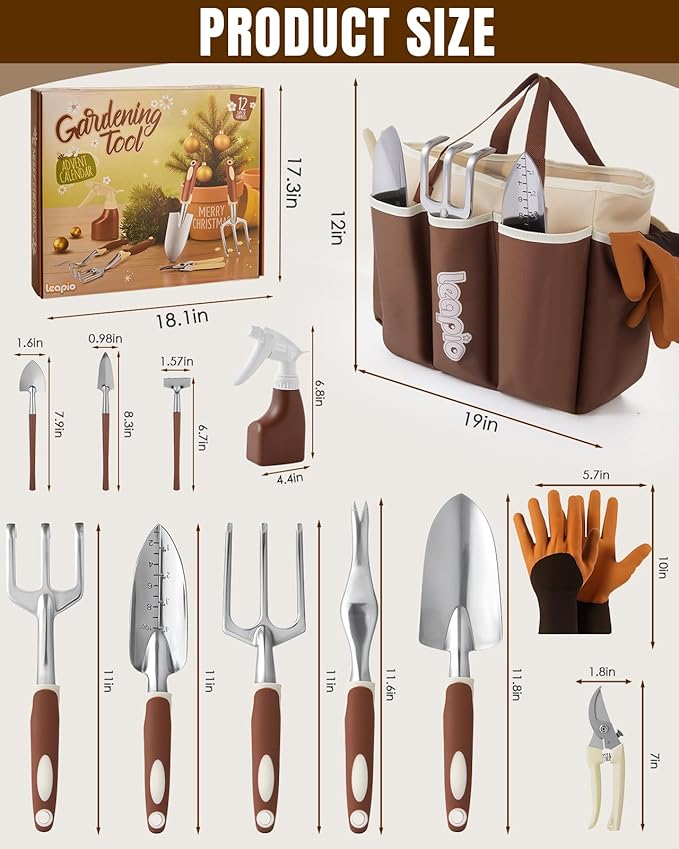 Gardening Gifts for Women Men 12PCS Heavy Duty Garden Tools Set with Large Garden Bag and Gloves Pruning Shears Unique Birthday Easter Gardening Gifts for Mom Dad Boyfriend Planting Lovers