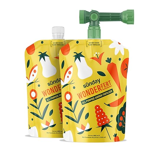 Sunday WonderFert 2 Pack - All-Purpose Liquid Fertilizer - 10-2-6 NPK Outdoor &amp Indoor Fertilizer - for New and Established Flowers Veggies Trees Shrubs &amp Indoor Plants - Covers up to 1600