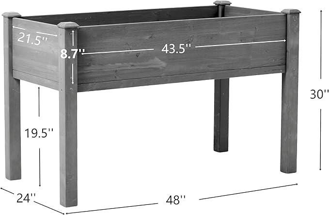 48 x 24 x 30 in Wooden Raised Garden Bed Outdoor Elevated Wood Planter Box for Vegetable Flower Herb Planter Backyard Patio Balcony 300 Pound Capacity -Grey