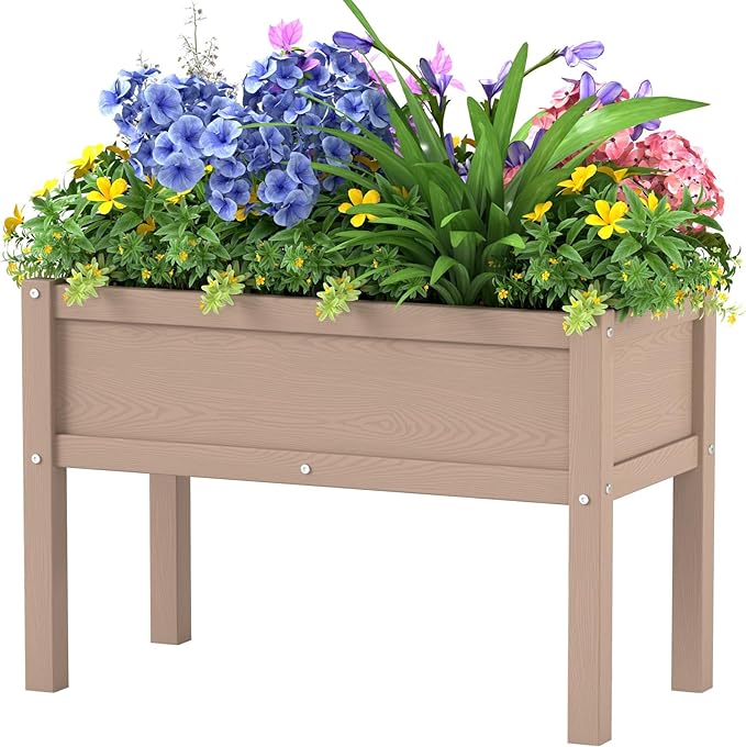 Small HDPE Raised Garden Bed Elevated Planter Box with Legs Outdoor All-Weather Planter Raised Beds for Seeds Herbs Flowers Vegetables (Brown)