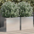 Set of 2 Silver Stainless Steel Rectangular Modern Planter Boxes 11.8x12.6x11.4 in Rust-Resistant Elevated Garden Beds Outdoor for Patio Balcony and Terrace