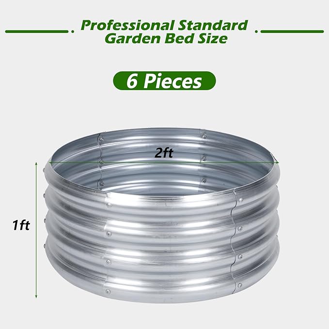 PINPON 3 Pack 2x2x1ft Round Galvanized Raised Garden Bed Outdoor Silver Metal Planter Box for Vegetables Herbs Flowers