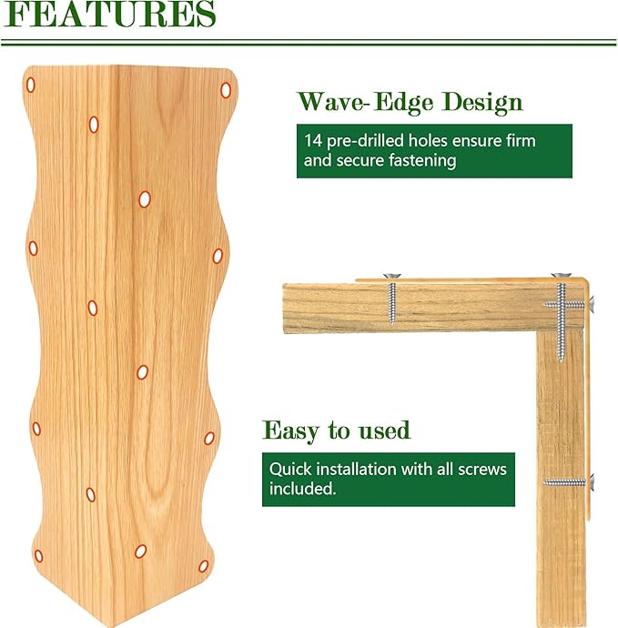 8-Pack Wood Grain Raised Garden Bed Corner Brackets 11x3x3 Metal Corner Supports with Screws Heavy-Duty Wave Edge Connectors for DIY Wooden Planter Boxes
